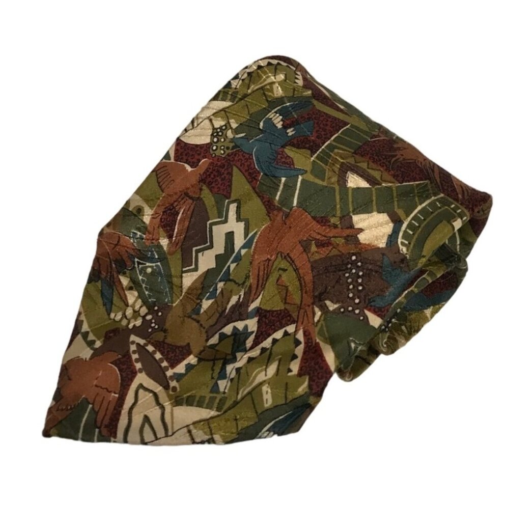 Ermenegildo Zegna 100% Silk Mens Tie Multicolor Leaf & Bird Design Green Brown